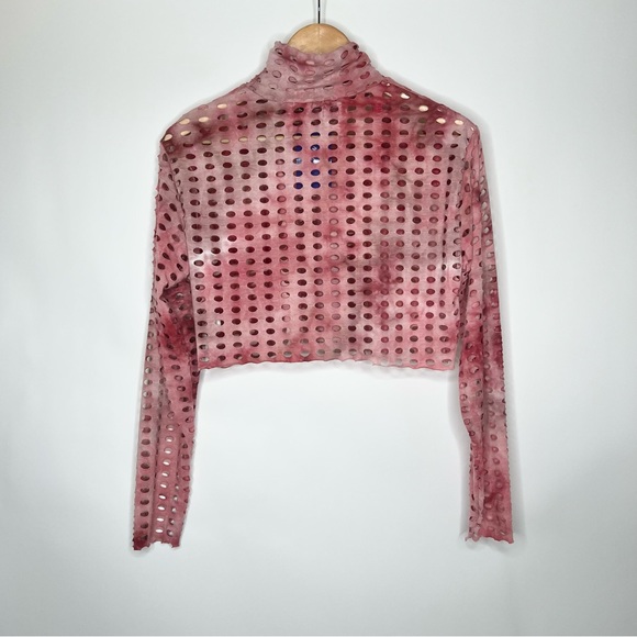 NWT VIN VIN BC JEWELS EYELET LONGSLEEVE CROP TOP MEDIUM PINK TIE DYE - Picture 2 of 4